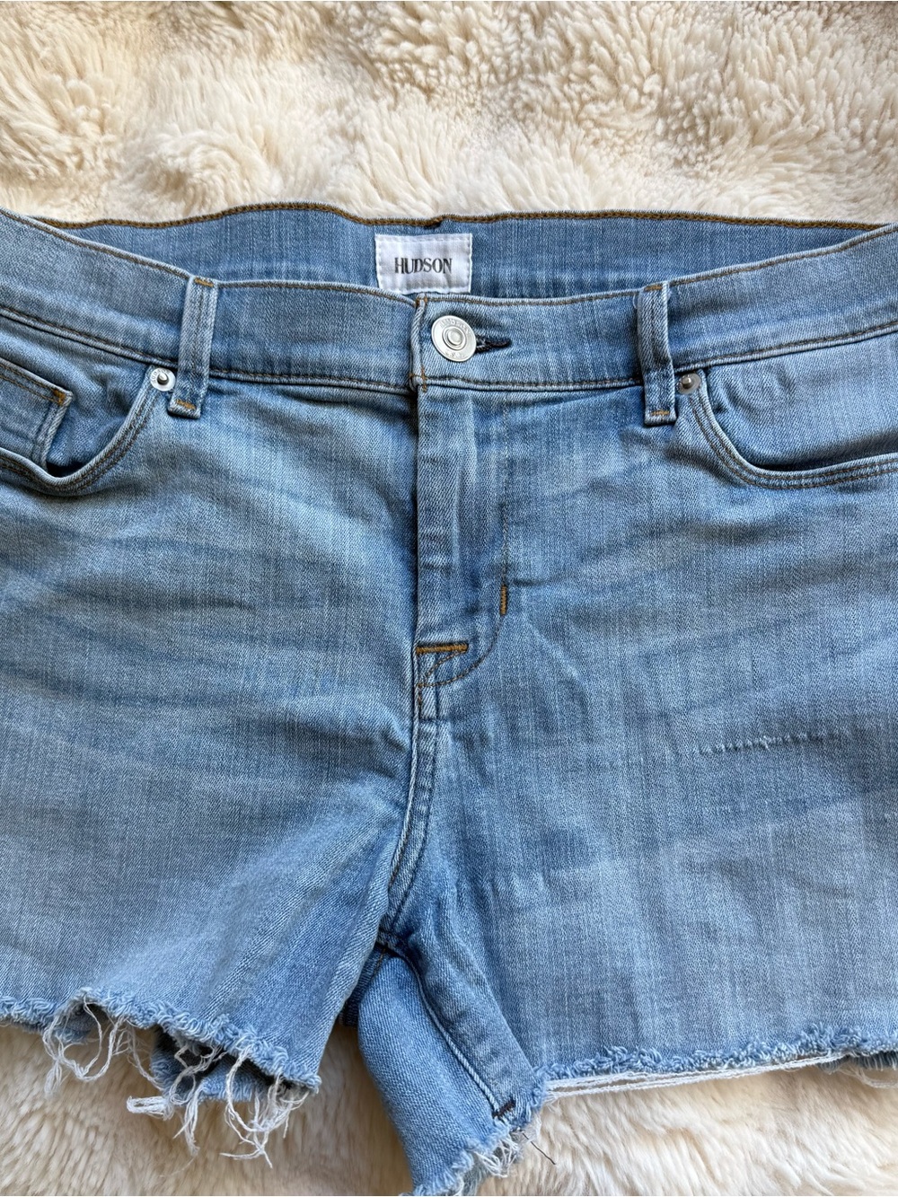 Hudson Jeans Light Wash Frayed Hem Denim Shorts